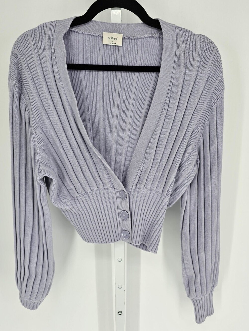 Aritzia Wilfred Baby Blue Plunge Wool Cable Knit Cardigan Sweater Size S